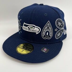 Men's Seattle Seahawks New Era College Navy Bandana 59FIFTY Fitted Hat Size 7